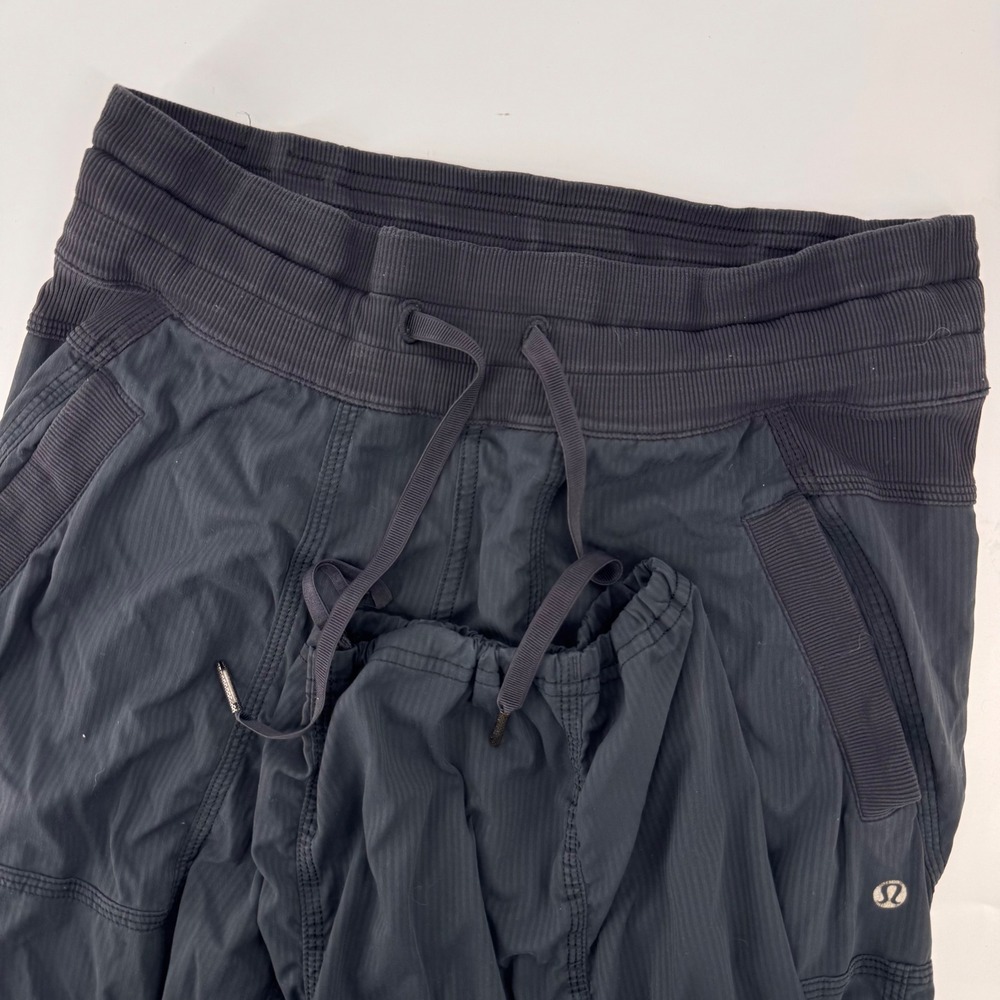 Lululemon Studio Pants Women 4 Black Ruched Pinstripe Jogger Adjustable Hem